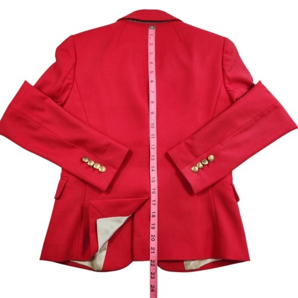J.Crew Schoolboy Blazer Red Wool Blend Gold Crest Button Jacket Women's Size 0 - Picture 8 of 11
